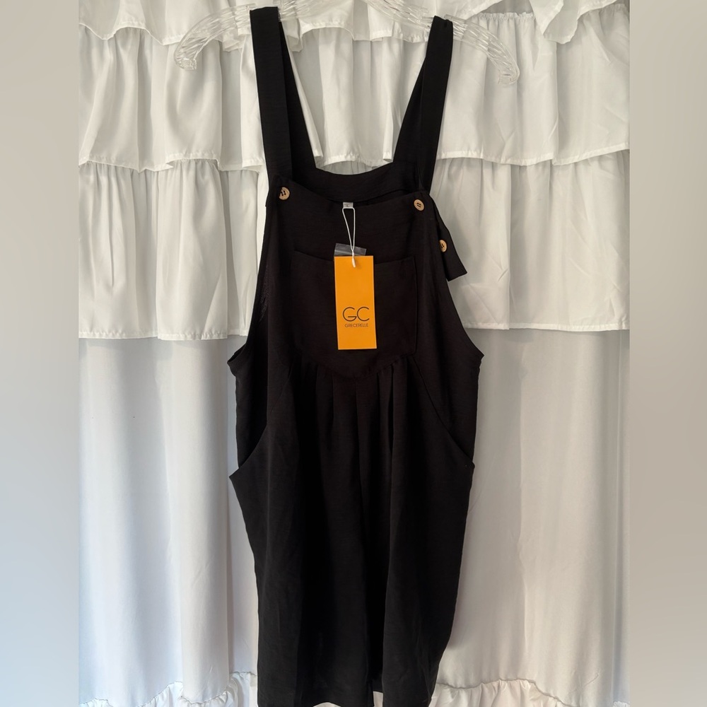 Black Overalls with Wooden Buttons